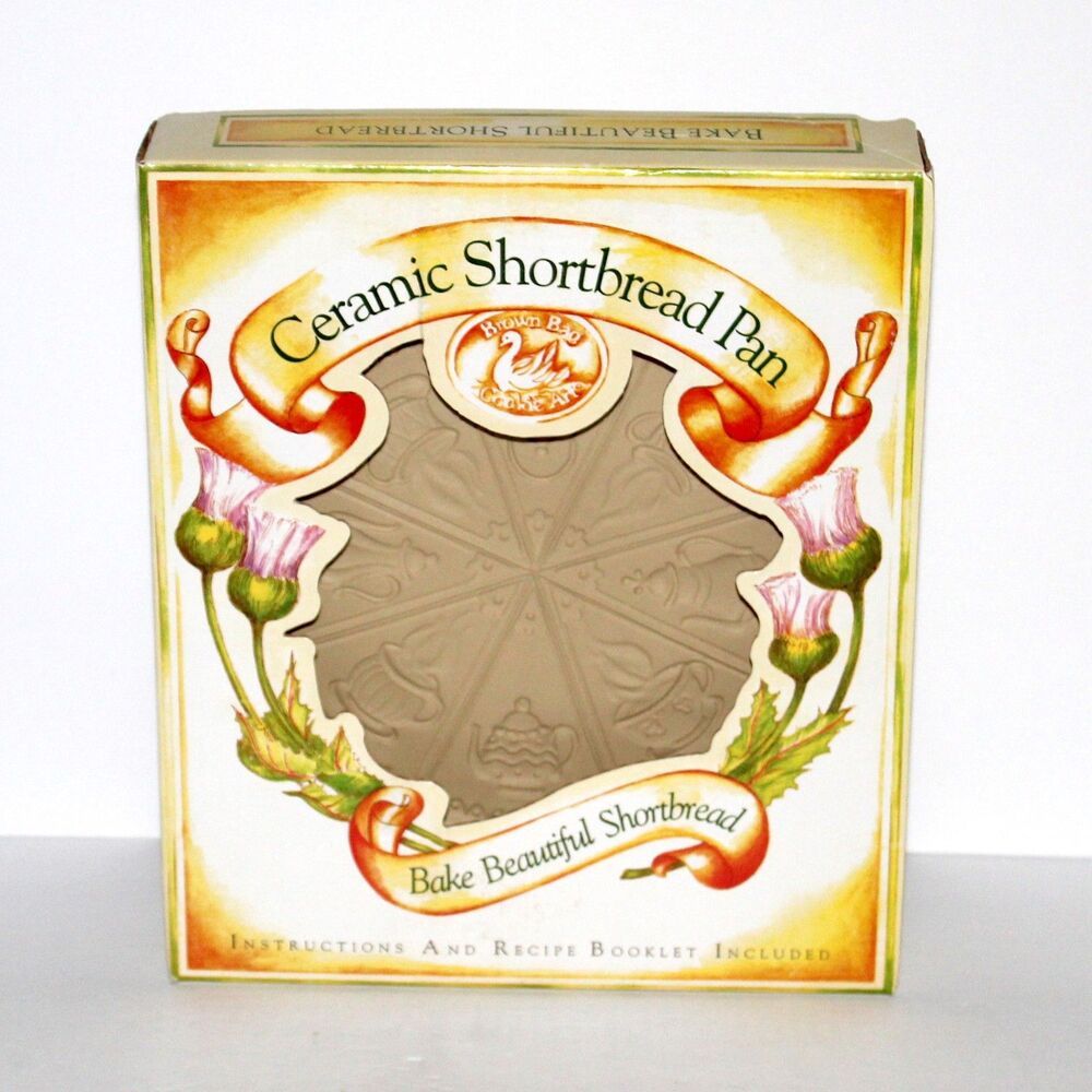 Ceramic Shortbread Pan Tea Time Brown Bag Cookie Art stoneware bakeware large